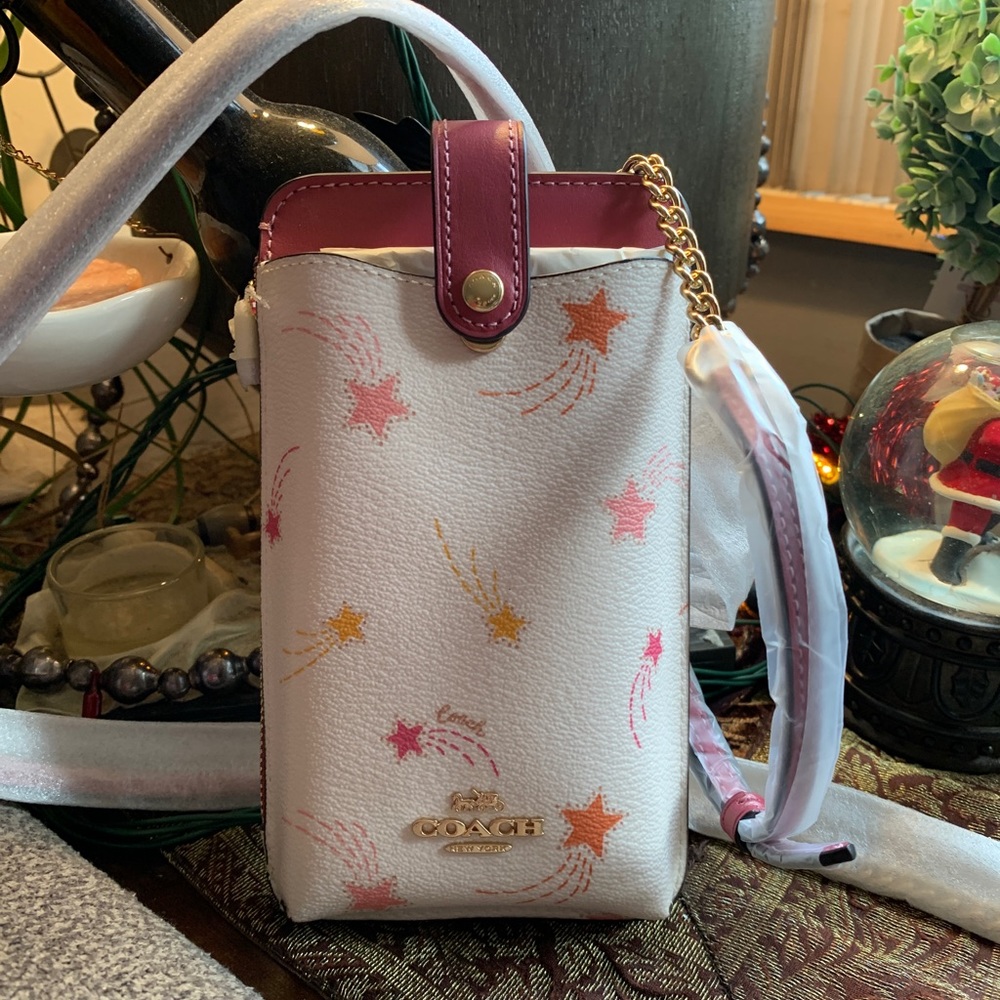 Authentic COACH Printed stars coated canvas/smooth leather phone/cards Crosby